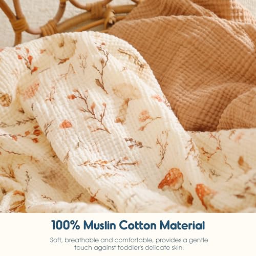 Image of GRSSDER 100% Cotton Muslin Crib Sheet 2 Pack - Breathable & Ultra-Soft Fitted Crib Sheets for Standard Baby & Toddler Mattresses, 52 inchx28 inch with 9 inch Deep Pocket, Snug Fit All-Around Elastic