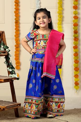 Image of AHHAAAA Kids Embroidered Traditional Ghoomar Lehenga Choli |Chania Choli|Radha Dress|Navratri /Dandiya /Garba Dress with Dupatta for Girls Y0040