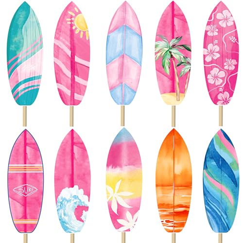 Image of 20pcs Vintage Surfing Surfboard Centerpiece Sticks Pink Surf Surfboard Theme Centerpiece Decorations for Table Summer Surfing Party Decorations Summer Beach Birthday Hawaii Surf Party Supplies