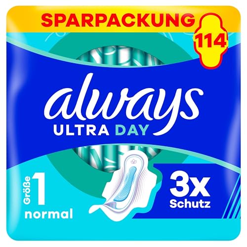 Always Ultra Day Damenbinden Normal (Größe 1) mit Flügeln 114 Stück, Super Saugfähig Und Ultra Dünn, für Die Periode