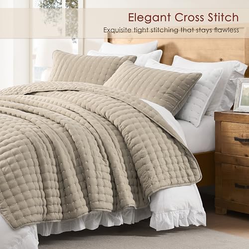 Image of WDCOZY Cloud Soft Quilt Set, King Size, Beige, 3 Pieces 104x90 inches