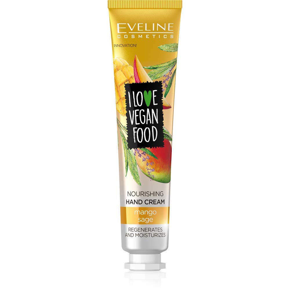 Eveline Cosmetics I Love Vegan Food Nourishing Hand Cream with Mango & Sage - Deep Moisturizing Balm for Dry & Rough Skin, 50ml