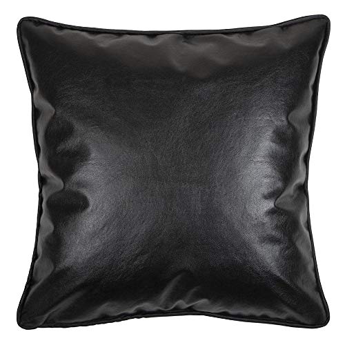 pillowerus Funda de cojín de piel sintética de Litchi, color negro, de 45,7 x 45,7 cm, diseño moderno y contemporáneo, con ribetes para el hogar, oficina, sofá, porche, granja