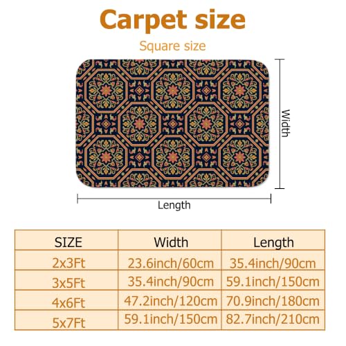 Alfombra dormitorio rectangular azul marino de flores con diseño de hojas tradicionales 3