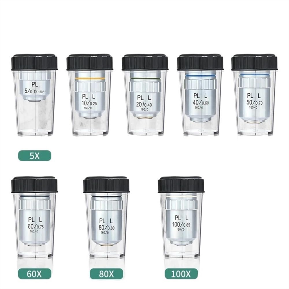 Kit de accesorios para microscopio Microscopio metalográfico de larga distancia de trabajo objetivo acromático de campo plano PL L 5 10 20 40 50 60 80 100X lente seca portaobjetos de microscopio(5x)