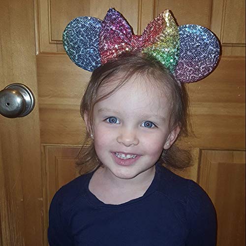 Image of CLGIFT Pastel Rainbow Mickey Ears - Ombre Sparkle Minnie Ears, Classic Red Sequin