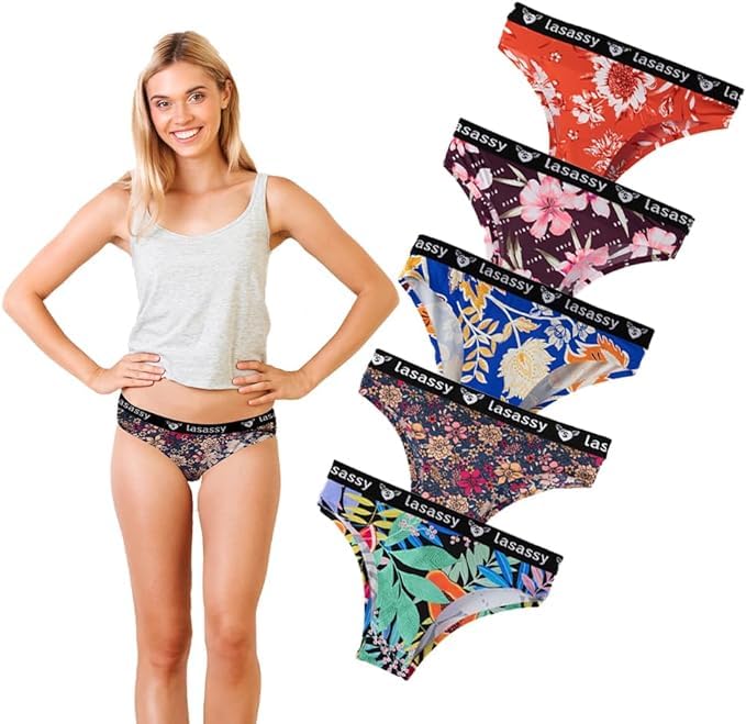 LASASSY3 Pcs Seamless Underwear Women Hipster Panties Brief Bikini Inner Wear For Women Soft Stretchable Lingerie For Women Naughty (Floral Print- Multicolour) Pack Of 3