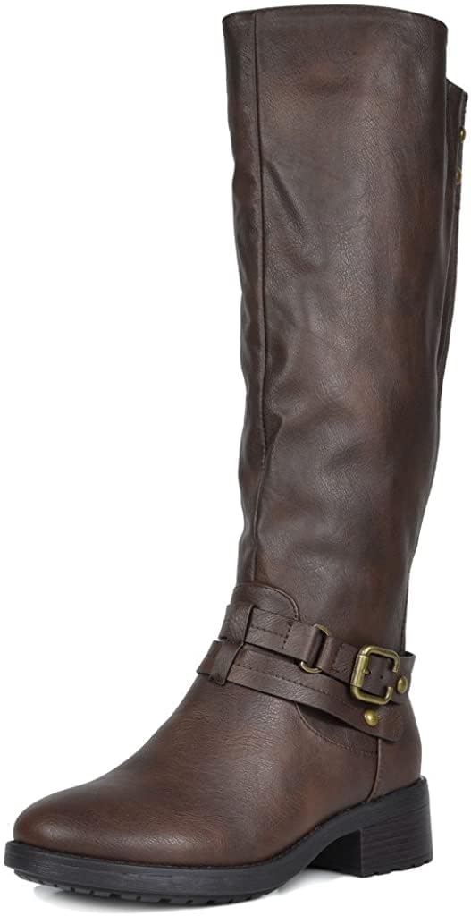 DREAM PAIRS Womens Knee High Boots Buckle Riding Boots