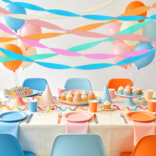 Image of 6 Rolls Crepe Paper Streamers Party Decorations, Rainbow Streamers Colorful Candyland Party Decorations for Birthday Wedding Bridal Baby Shower