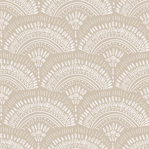 VEELIKE Papel Pintado Geométrico Beige Boho Papel Autoadhesivo Pared Geometrico Abanico Abstracto 44,5 cm x 300 cm Moderno Geometrico Fotomural Fotomurales Decorativos Pared Dormitorio Baño Cocina