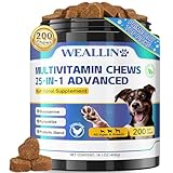 WEALLIN 25-in-1 Multivitamin Supplements for Dogs - Multi-Vitamin Treats For Dogs Multivitamin Chewable Dog Vitamins For Heart,Skin,Coat,Natural Balance,Digestion for All Ages 200 Chews Chicken Flavor