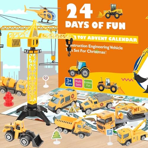 Boys Advent Calendar 2025 Kids,Alloy Construction Site Vehicles Toy Set with Game Map,Christmas Countdown 24 Days Surprise Gifts for 3-8 Year Old Kids, Stocking Stuffers Xmas Party Favor
