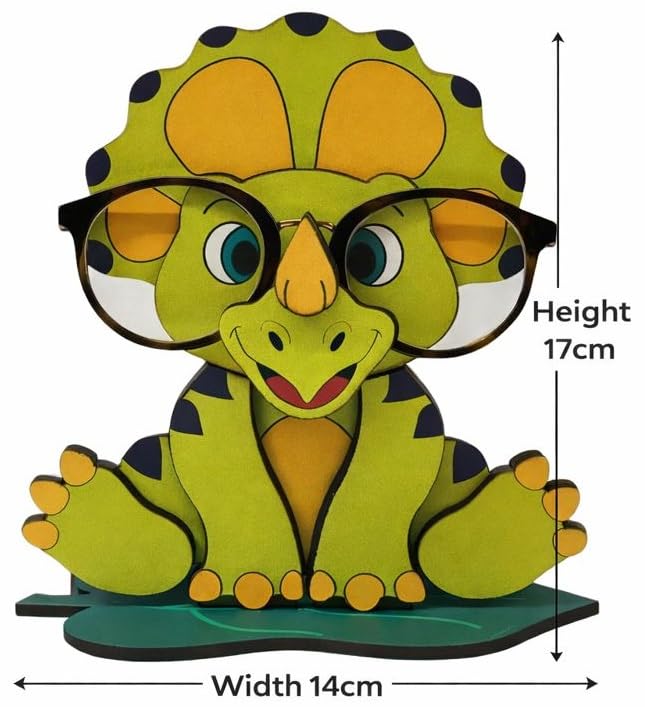 Image of PANAH Cute Dino Eyeglass Holder | Kids Spectacle Stand & Pen Holder | Cartoon Dinosaur Desk Organizer for Study Table | Durable MDF | Fun for Children