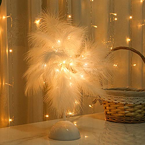 Lampe de table LED - Lampe de chevet - Lampe de table supérieure - Arbre à plumes - Blanc chaud - Décoration de chambre à coucher (8,58 x 3,54 pouces) Cover