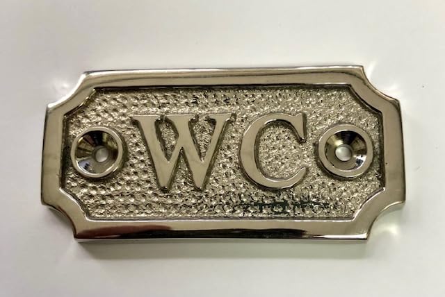 WC Door Sign Name Plate Solid Brass with a Shiny Nickel Finish 7 x 3.3cm comes with Screws Ideal for Toilet Loo DSN-12-N