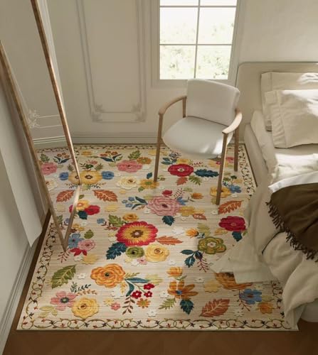 4x6 Bedroom Area Rug Washable: Entry Throw Rug Stain Resistant Boho Rug Non Slip Low Pile Small Carpet for Bedroom Kitchen Entryway Living Room Bedside Office Dorm Kids Room Entrance