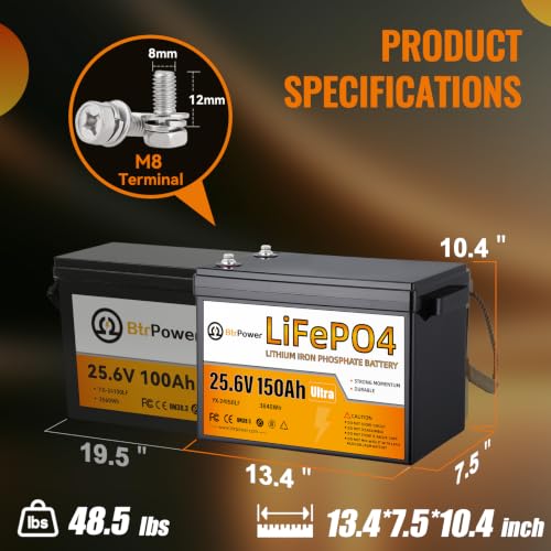 Image of 24V 150Ah LiFePO4 Lithium B-attery, Built-in 100A BMS | 3840Wh Power Output,4000-15000 Deep Cycles , Perfect for Marine, RV, Marine, Trolling Motor, Solar Off-Grid System
