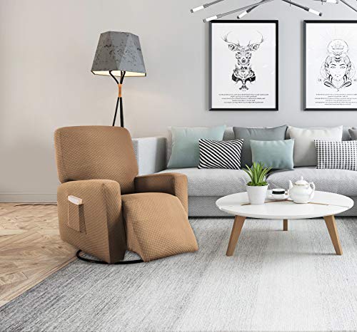 Linentopia Furniture Recliner Slip-Cover, 1-Pc Protector Cover For Chair Recliner, Solid Color, Form-Fit Stretch, Polyester Spandex Fabric, Diamond-Shape Nonslip, (Deziray, Reclnr, Gold) #TOP5