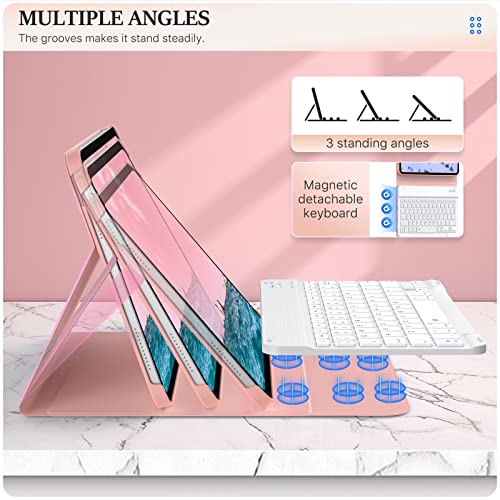 Moko Keyboard Case For Ipad 10Th Generation Case With Keyboard Ipad 10Th Generation Case Ipad 10.9 Inch Case 2022,Purple Marble&Flowers Pink #TOP1