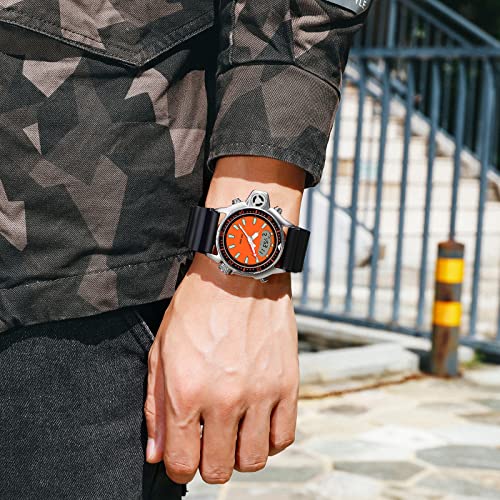 findtime Relojes para hombre, resistente al agua, 5 ATM, deportivo, analógico, reloj de pulsera digital para hombre y niño, reloj de pulsera LED moderno, para exteriores, color naranja y - Imagen 4