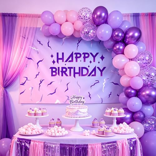 Toile de fond pour anniversaire violette avec étoiles et foudre
