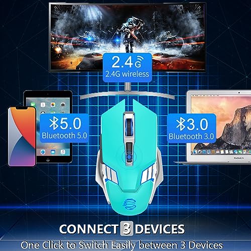 Image of Bluetooth Gaming Mouse, RGB Rechargeable USB Wireless Mouse, Quiet Click, LED Backlit, Ergonomic, with Side Button, 6 Button, DPI Adjustable, Computer Mice for Laptop PC MacBook Chromebook - Green