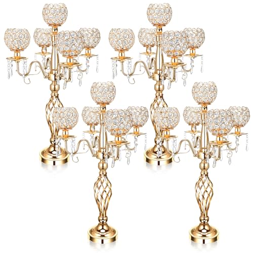 Nitial 4 Pcs 5 Arm Crystal Candelabra Centerpieces for Table 27 Inch Retro Victorian Crystal Candle...