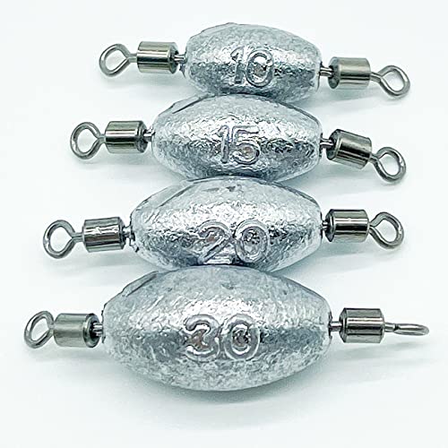 PEZEEU Plomb de pêche avec Émerillons Fishing Plomb Accessoires de pêche en Plomb - 1set(10g/15g/20g/ 30g) Plomb Sinkers de Pêche pour à la Truite, Perche, brochet, Lestes et plombs pour pêche