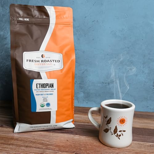 Image of Fresh Roasted Coffee, Organic Ethiopian Water-Processed Decaf Drip Ground Coffee, Medium Roast, USDA Organic, 100% Single Origin, Kosher, 5 lb (80 oz)