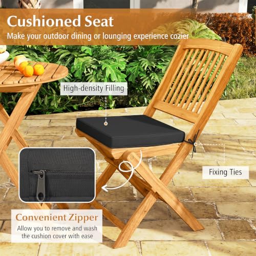 Image of Tangkula 3 Piece Patio Folding Bistro Set, Outdoor Acacia Wood Chair and Table Set w /Padded Cushion& Round Coffee Table, Ideal for Indoor Patio Poolside Garden (Black)