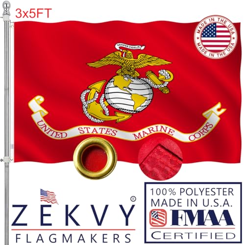 ZEKVY US Marine Corps USMC Flag 3x5 Outdoor Made in USA - Double Sided Heavy Duty Vivid Color US Military Army Flags Long Lasting with 2 Brass Grommet