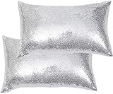 ❤ Brillante: la parte frontal de la funda de almohada es de 3 mm de lentejuelas redondas, las lentejuelas no son fáciles de caer y no se pueden voltear. La parte posterior es de tela satinada, suave y lisa. Con el fin de mantener las lentejuelas intactas y brillantes, lavar a mano y secar al aire.