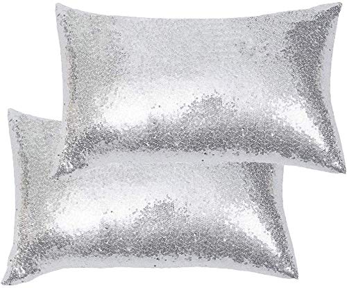 Eternal Beauty|2 fundas de cojín rectangulares de lentejuelas de 30 cm x 50 cm, funda de almohada brillante para decoración del hogar, fiesta con cremallera invisible, color plateado (30 cm x 50 cm) Cover