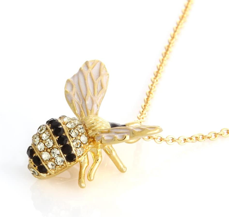 Crystal Bumble Bee Necklace 14K Gold Plated Honeybee necklace for Women
