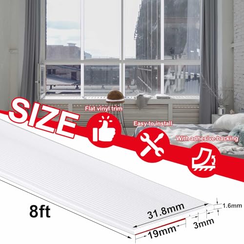 Yuntau 4 Pcs White Flat Vinyl Trim 1-1/4 Inches Wide and 12 Feet Long, Various Widths Available, Window Trim Molding with Adhesive Backing, Suitable for Various Door and Window Bathroom Seals by Yuntau - Image 2