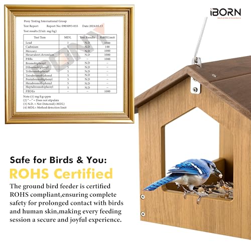 iBorn Pavilion Bird Feeder, Covered Platform Bird Feeder for Outdoors Hanging, WPC Recycled Plastic & Waterproof, Coffee