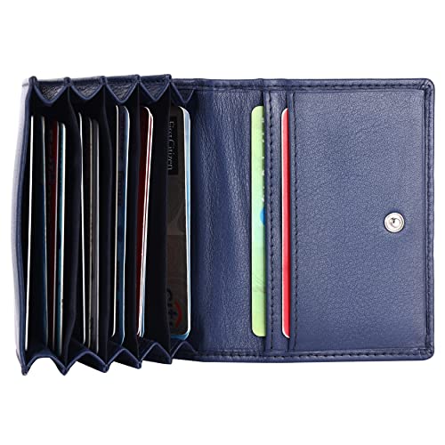 Image of Brooklyn Bridge Genuine Leather Card Holder Wallet for Men Nappa Blue - Slim RFID Protected Front Pocket Wallet, Stylish Compact Money Organiser