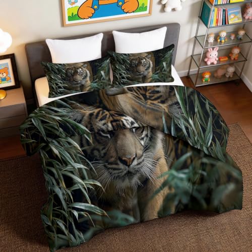 Edredón de verano gris 135x200 de algodón lavado con diseño de tigre 5