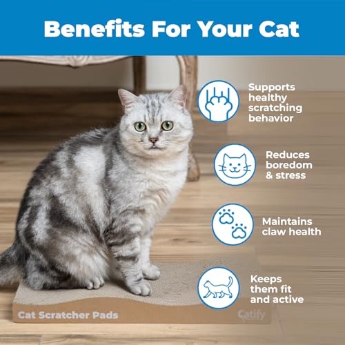 Image of Best Pet Supplies Catify Cat Scratcher, Fun Interactive Scratchers, Posts, Poles, Claw Safe, Furniture Saver Indoor Play Support Natural Cat Behaviors Heavy Duty - Wave (2 Pack)