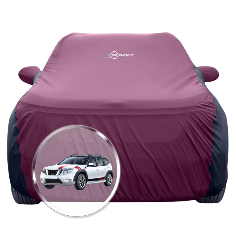 Image of NEODRIFT 'SuperTech' Car Cover for Nissan Terrano (100% Water-Resistant, All Weather Protection, Tailored Fit, Multi-Layered & Breathable Fabric) (Colour: Maroon+Black)