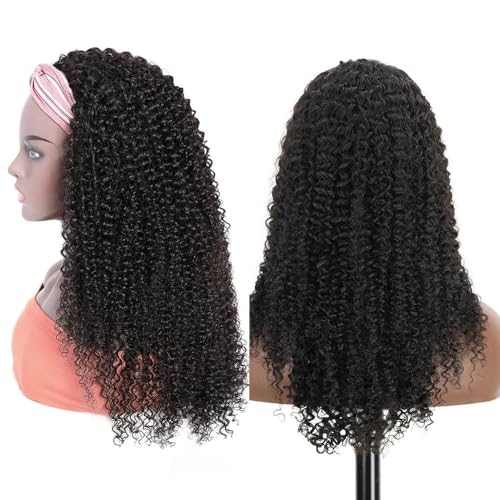 Image of XSY Headband Wig Human Hair Kinky Curly Headband Wigs for Black Women Deep Curly No Lace Front Wig 150% Density Natural Black Color 10 Inch