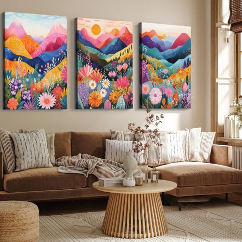 Toile murale abstraite paysage triptyque 30x45cm encadrée pour salon