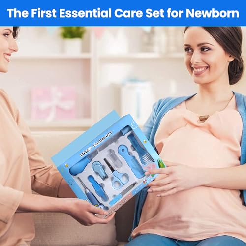 Image of Baby Care Kit - 10-in-1 Newborn Grooming & Health Set for Infants - Baby Nail Clippers, Hair Brush, Comb, Nasal Aspirator & More - BPA-Free, Safe for 0+ Months (Blue)