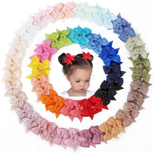 Image of 60Pcs Baby Bows Alligator Hair Clips in 30 Pastel Colors, Barrettes and Bows for Baby Girls,Toddlers,Kids