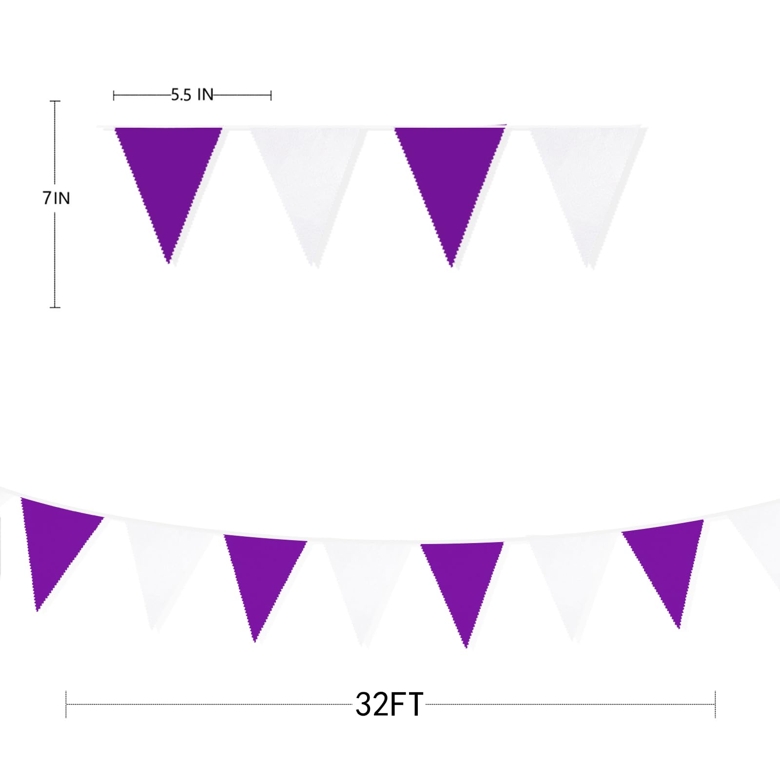 Wimpelkette, 91 cm, lila und weiß, Stoff, dreieckige Flagge, Baumwolltuch, Wimpelkette, Girlande, Set für Hochzeit, Geburtstag, Lavendel, Party, Zuhause, Kinderzimmer, hängende Festivals, Dekoration