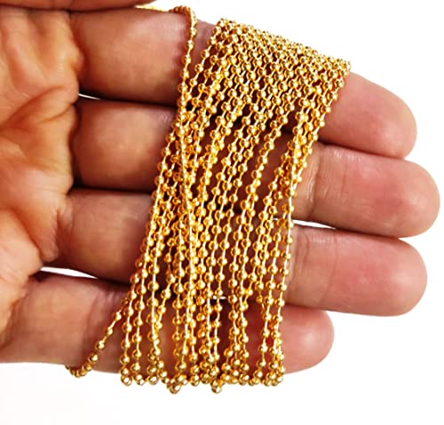 Image of GoSetGet! Gold+Silver+Copper (18 Mtrs) 1.5mm Metal Ball Chain for Jewelry Making, Crafts, Decorative, Long Lasting Shine (18 MtrGold+Copper+Silver)