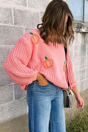 Urchics Womens Casual Sweater Blossom Pumpkin Embroidered Thanksgiving Sweater4