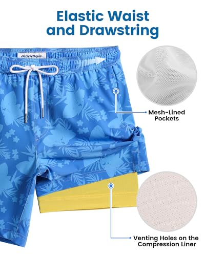 Image of maamgic Mens Swim Trunks with Compression Liner 7 Inch Inseam Mens Bathing Suit Quick Dry Swimming Trunks Swimsuit