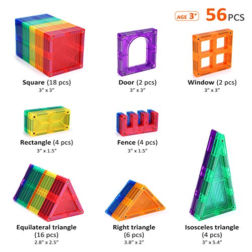 PLUMIA Magnets for Kids STEM Learning Toys 3D Building Magnetic Blocks Construction Magnet Toys for 3 Years Old Boys and Girls – 56 Pieces