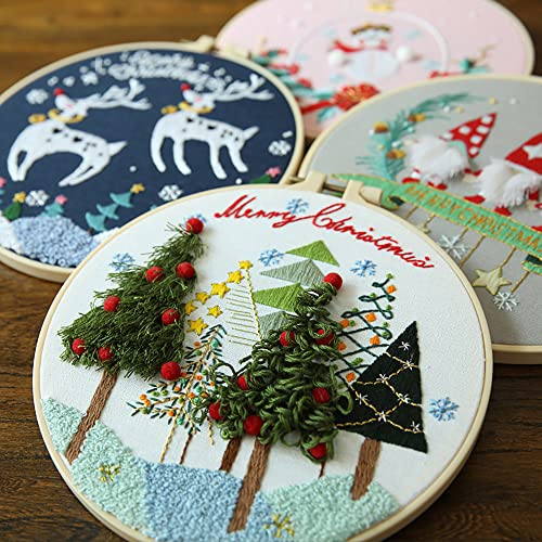 Image of Gogobear 7.9 inch Desktop Wall 3D Art Embroidery Painting Adult Beginner Handmade Embroidery DIY Christmas Elk Material Kit Complete Set Includes All Materials